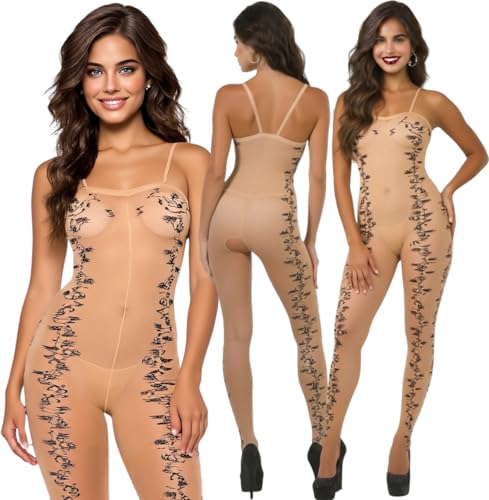 Image of ToBeInStyle Women's Assorted Bodystocking Sheer Opaque or Fishnet Crotchless Lingerie Bodysuit