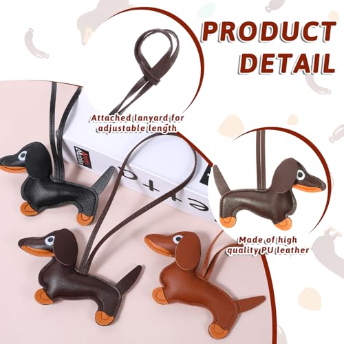 Lusofie 3 Stück Leder Dackel Schlüsselanhänger Set Taschenanhänger Tasche Welpe Hundetasche Anhänger Bag Charms Hundeförmiger Tierisch Keychain Süßes Hund Deko Dackel Geschenke Für Frauen Männer