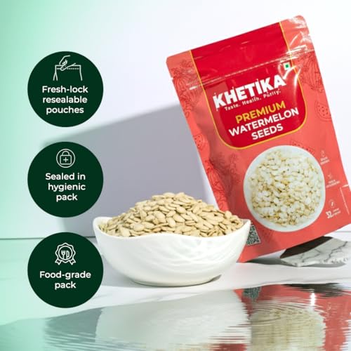 Image of Khetika Watermelon Seeds 200g | Seeds, Jumbo Watermelon Seeds 200gm, Seeds for Eating, Healthy Snacks, Rich in Antioxidant & Protein Rich, No Preservatives, Gluten Free (Pack of 2)