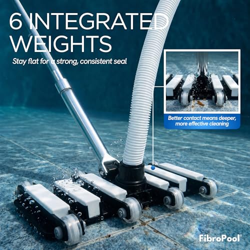 FibroPool Pool Vacuum Head - 14.4" Weighted Flexible Design - Inground & Above Ground Pools - 1.5" Universal Hose Fit - Urethane Wheels