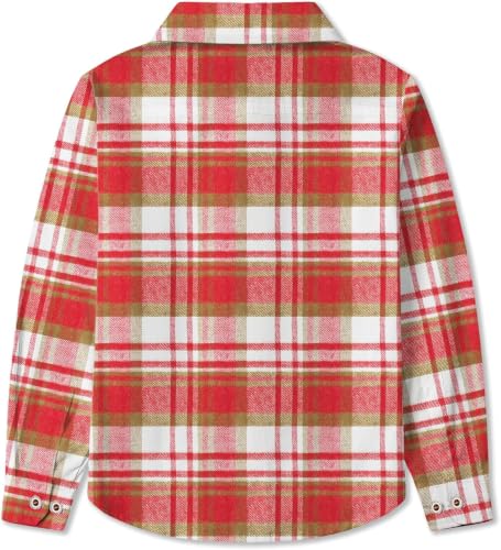 Image of SELINK Girls Long Sleeve Flannel Buffalo Plaid Button Down Shirt | Soft Flannel Fabric,Classic Buffalo Plaid Button Down Collared Blouse For Girls Casual Daily Outfits