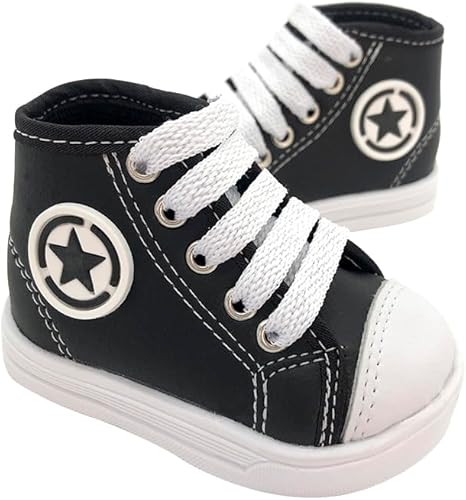 Tênis Sapatinho Infantil Bebê Cano Alto Estrela Preto Unisex