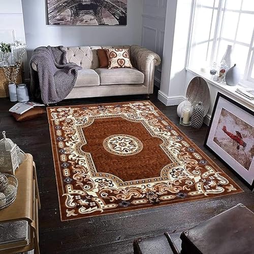 Image of Soft Premium Gold Carpet 5x7 ft - Washable, Anti-Skid, Fade-Resistant Acrylic Rug for Living Room, Hall, Bedroom, Modern Decor