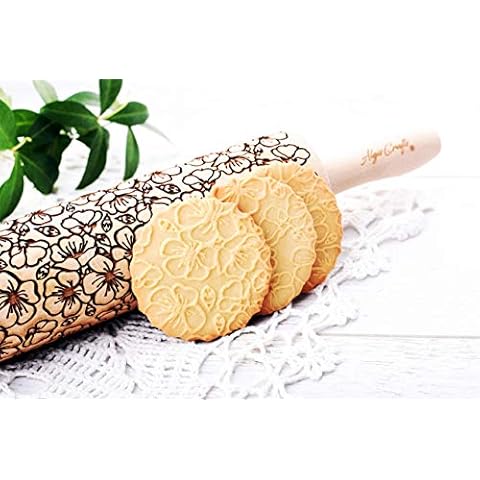 SAKURA Embossing rolling pin. Japanese Cherry Blossom embossed dough roller by Algis Crafts Cover