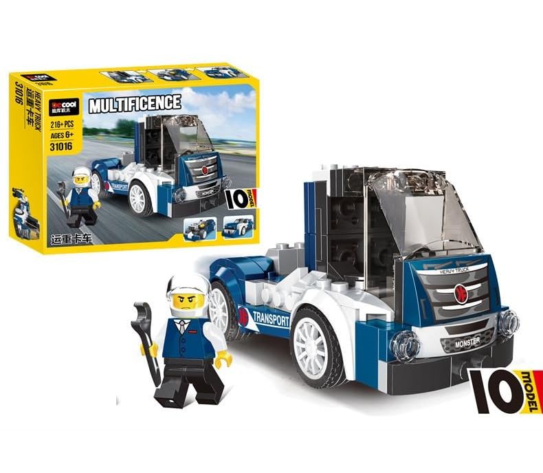Image of Galaxy Hi-Tech 10-in-1 Magic Building Blocks Set 216+ Pieces Creative Construction Toy for Kids Includes Instruction Manual Ideal for Boys & Girls Ages 6+ DIY Brick Vintage Car, Truck Kit