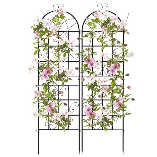 COSTWAY Lot de 2 Treillis de Jardin en Métal 180 x 50 cm, Clôture Décorative pour Plante Grimpante, Grille Fleurs Antirouille pour Jardin, Cour, Patio, Noir