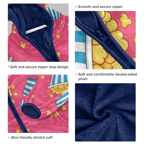 Popcorn Buckets on Pink Toddler Fleece Jacket Girl Boys Hooded Fleece Jacket Coat Warm Outwear Zip-up 3-10T3