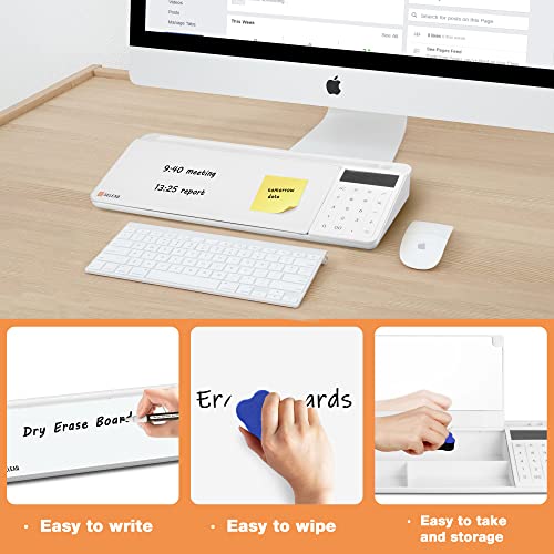 Selead Desktop Glass Whiteboard With Calculator & Built-In Mirror, Desk Dry Erase Board Buddy Computer Pad Keyboard Stand With Organizer For Home, School, Office Desk Accessories #TOP2