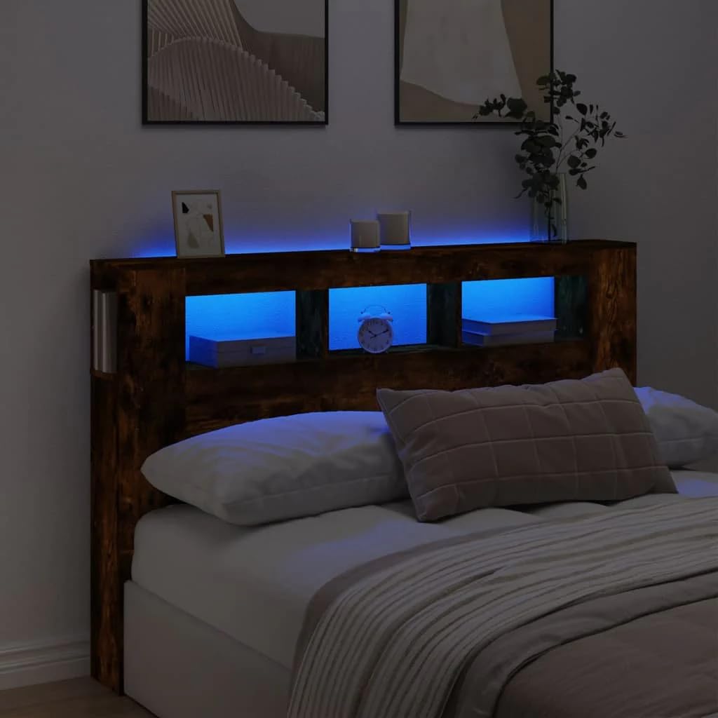 Tête De Lit à LED RGB En Bois Ingénierie - 160x103.5cm - Chêne Sonoma - Moderne Et Fonctionnelle
