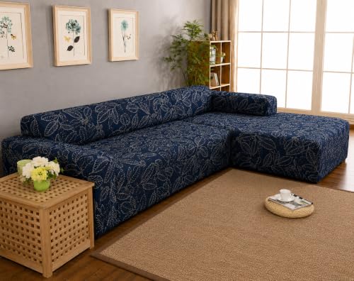 Image of Gifts Island Premium 160GSM Super Soft Blue Ash Stretchable Sofa Cover L Shape 6 Seater Fully Covered | Suitable for Both Left and Right Side Chaise Sofa (Blue Ash, 3+3 Seater)