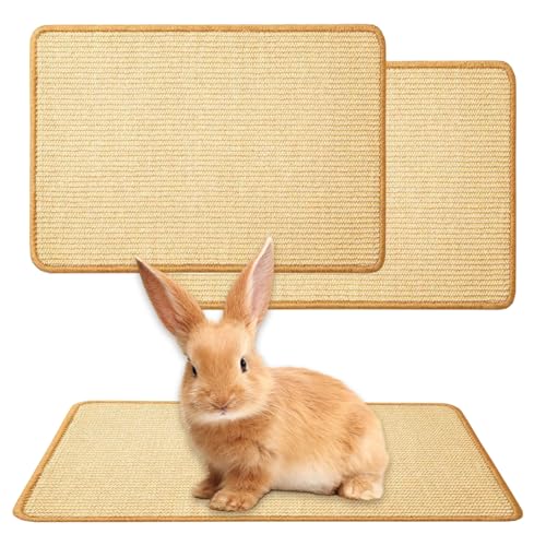 CHUANFU 2 Pièces Tapis Griffoir en Sisal pour Lapins, 33 x 23 cm Réutilisables Tapis Griffoir Chat, Soin Naturel Griffes et Dents Lapins Autocollant...