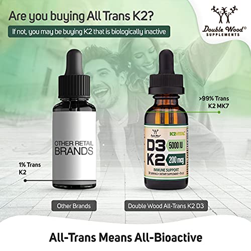 Vitamin D3 K2 5,000 Iu Liquid Drops (5,000 Iu Of D3 And 200Mcg Of 99.9% All-Trans Patented K2 Mk-7 (K2Vital)) Max Absorption Liquid Vitamin D Drops For Kids And Adults (30 Servings) By Double Wood #TOP2