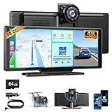 ESSGOO Pantalla Coche 10.26 Pulgadas con Carplay y Android Auto Inalámbrico con Cámara Frontal 4K Trasera 1080P, IPS Táctil, Bluetooth 5.3, Mirror Link, FM, AUX, Control por Voz (Siri/Google), 64GB TF