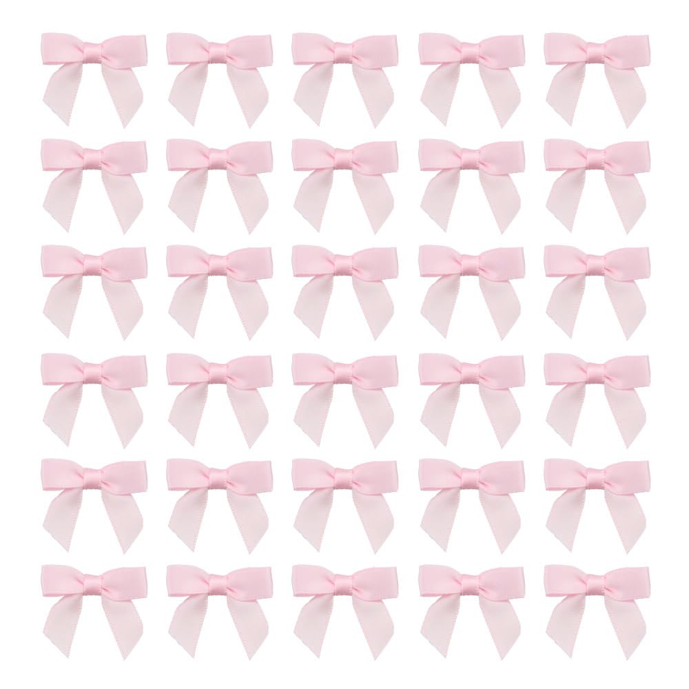 7Rainbows 50pcs Boutique 1.5" Pink Satin Ribbon Mini Bows for Craft Sewing Scrapbooking Wedding and Gift Wrapping