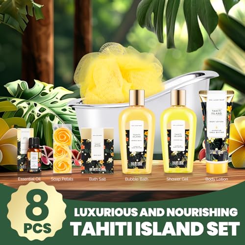 Image of Spa Luxetique Spa Gift Baskets for Women - 8pcs Yellow Gifts for Women, Womens Self Care Kit Includes Body Lotion, Bubble Bath, Bath Sets, Christmas Gifts for Mom