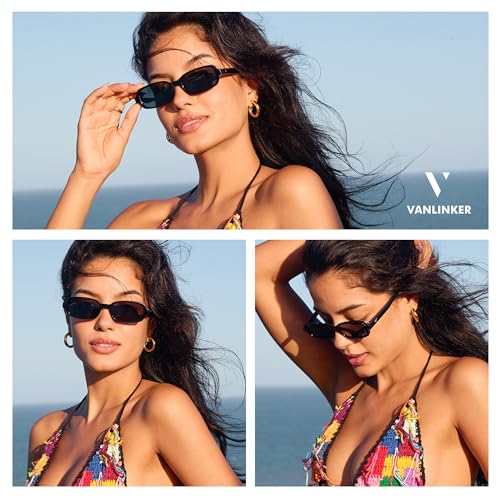 Image of VANLINKER Retro Rectangle Polarized Sunglasses for Women Men Small 90s Style Vintage Trendy Narrow Rectangular Frame VL9813
