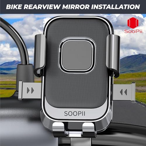 Image of SOOPII Universal Bike Mobile Holder with One Click Locking | Anti-Slip and Adjustable Angle for Motorcycles, Bicycles, E-Bikes, Scooters, Shockproof & Heavy-Duty Mount for All Smartphones