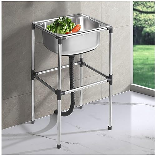Fregadero de cocina portátil de acero inoxidable, cuenco individual independiente para bar, restaurante, lavandería y uso doméstico, fregadero al aire libre (37 x 31 x 60 cm), duradero y versátil