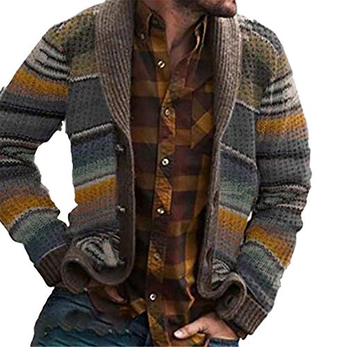Mens Single-Breasted Knitted Patchwork Sweater Cardigan Trench Autumn Warm Jacket Coat Outwear Sweater Grey XXL