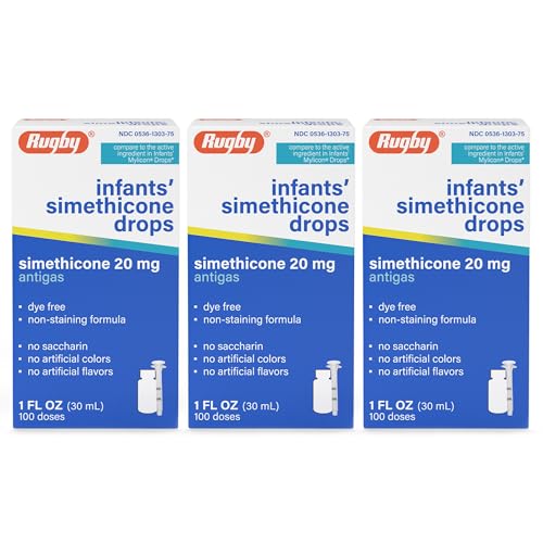 Image of Rugby Dye-Free Infants' Gas Drops - Simethicone 20 mg Liquid Drops for Newborns, Babies, Toddlers, and Kids - Fast Relief from Gas Discomfort - No Artificial Colors or Flavors - 1 Fl. Oz. (3 Pack)