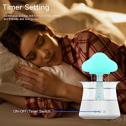 MOREASE Rain Cloud Humidifier, Regen Pilz Lampe mit Wasser, Regenwolken Luftbefeuchter mit 7 Farben LED- Lichtern, Air Diffuser Regenpilz Rain Lamp Regengeräusche für Räume Kinderzimmer Zuhause (Weiß)-6