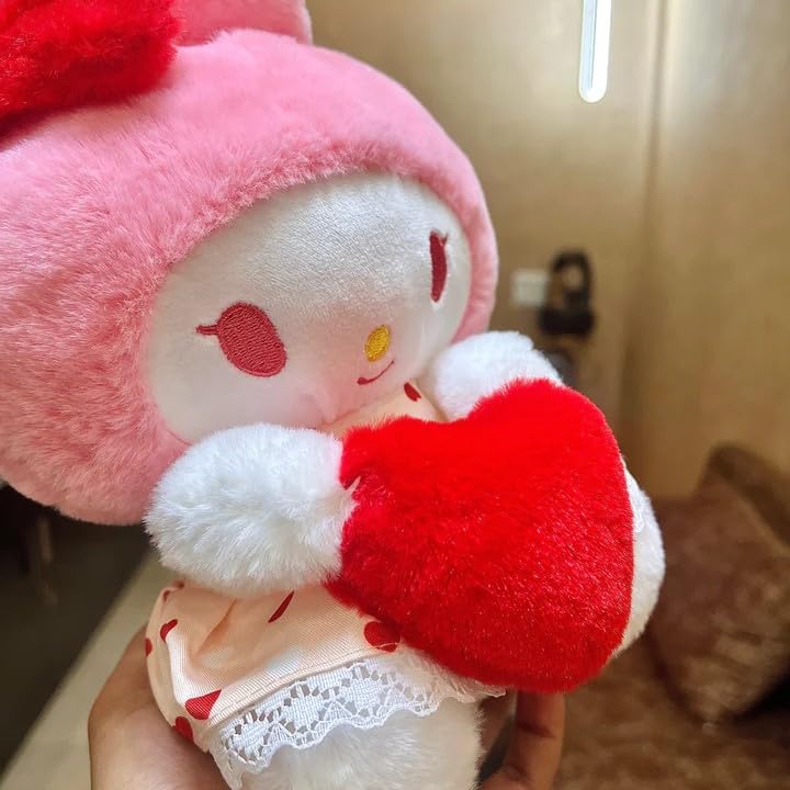 Image of Pink Plush Doll with Heart, Soft Stuffed Animal Toy, Valentine's Day Gift 25 cm (red,Pink,White)