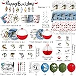 Fishing Birthday Party Decorations, All-in-1 Fishing Party Decorations with Balloons Fish Plates Napkins Cake Toppers Honeycombs Tablecloths and Banner Ofishally One Birthday Decorations, Serve 24 - Image 5