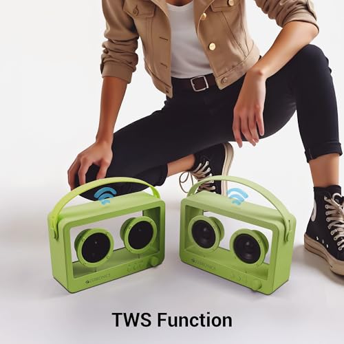 Image of ZEBRONICS Sound Feast 75, Portable Bluetooth Speaker, 14 Watts, 10 Hours Playback, Transparent Body, Dual 6.6 cm Drivers, Carry Strap, Bluetooth v5.3 | TWS | mSD | AUX (Green)