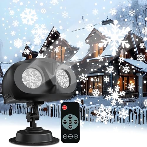 Projecteur Lumineux Flocon de Neige Double Head Extérieur, IP65 Étanche & Rotation 180°, Projection Large Surface Super Lumineuse - Éclairage Noël Parfait pour Jardin