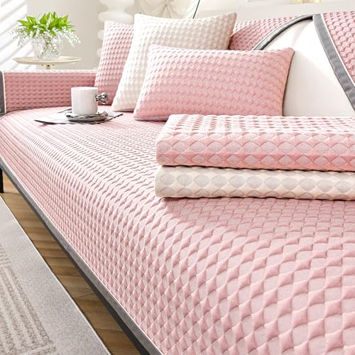 Funda de sofá de Punto refrescante, Cómodo Material de Seda Hielo, Manta para Asiento, Corredor de sofá, Antideslizante(Pink,70x180cm)