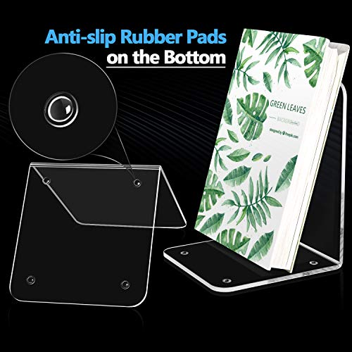image for MaxGear Book Ends Clear Acrylic Bookends for Shelves, Non-Skid Bookend