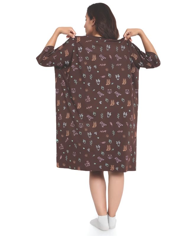 Image of LAMA STORE Women's Printed Oversized T-Shirt Dress, Cotton, 3 /4 Sleeve Length, Casual Loose Fit, Comfort Wear Extra Comfy Oversized Printed Pocket T-Shirt Dress