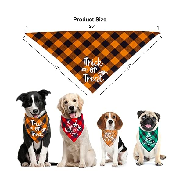 Adoggygo 4 pack plaid holiday dog bandana, halloween thanksgivng christmas dog bandana scarf kerchief christmas thanksgivng halloween bandana for small medium large dogs (large, holiday-2) - image 5