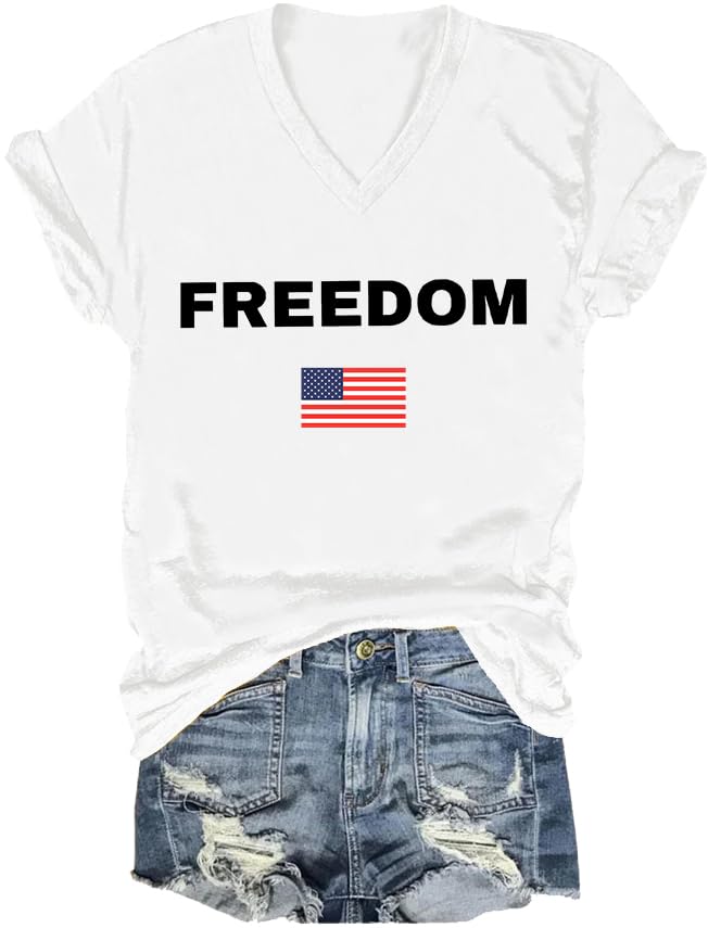 Freedom Shirt Freedom V Neck Tshirt Letter Printed Graphic Tops T Shirt