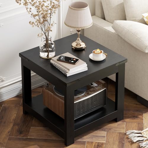Homieasy 20x20 End Table Square Side Table for Living Room Black