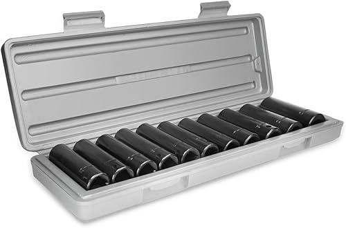 Stark USA Juego de llaves de impacto profundo de 12 pulgada, 11 piezas, MM, tamaño métrico, 6 puntos, 0.394 in - 0.945 in, funda de transporte disponible en Yaxa Peru