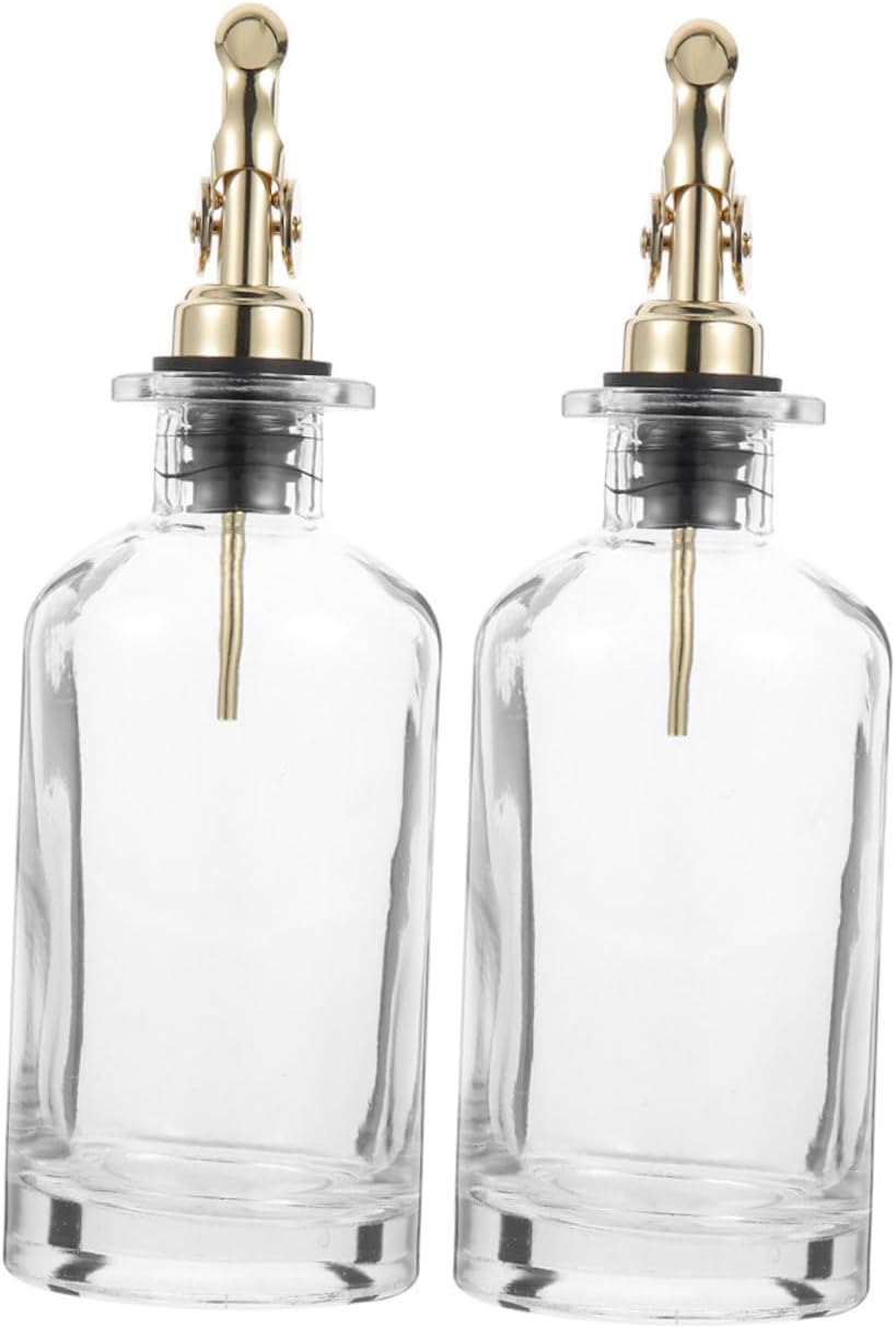 2pcs 500ml Glass Oil Dispenser Bottles with Auto Flap, Non-drip Olive Oil and Vinegar Cruets for Kitchen Cooking and Soy Sauce Storage, Gold Set with Protective Pearl Cotton Box