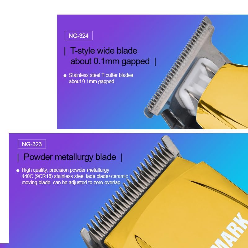 Image of WMARK Professional Hair Clipper 7000RPM & 6000RPM Magnetic Motor USB Charging cable 7 Guide Comb Taper Lever Adjustments Clipper & T-cutter 0.1mm Gapped Trimmer Runtime 240 & 180 Min, Model 2