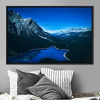 Framed Canvas Wall Art Calming Waters Aerial Cool Lake Landscape Multicolor Photography Realism Relax/Calm - 16x24 inches