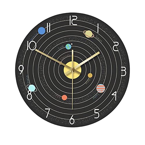 Solar System Home Wall Clock Non Ticking 12 Analog for Bedroom Living Room