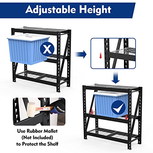 Image of WORKPRO 3-Tier Garage Shelving Unit, Heavy Duty 5400 LBS Load Capacity, Metal Storage Rack, 50 inchW x 18 inchD x 47 inchH Height Adjustable, Industrial Shelving for Garage, Warehouse, Shop