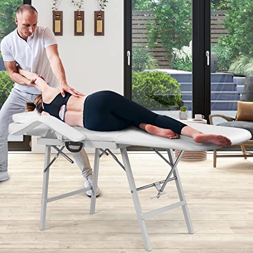 Giantex Adjustable Massage Facial Table Bed, 73 Inch Massage Tattoo Chair for Salon Beauty Spa, Portable Folding Spa Bed Table w/Carry Case, White