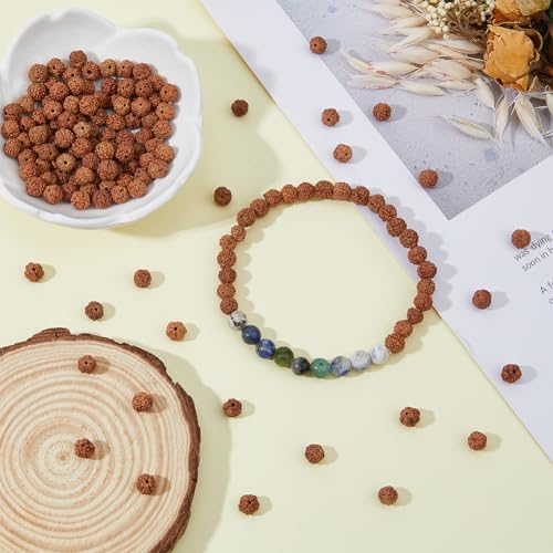 DICOSMETIC 150Pcs Rudraksha Beads Small Meditation Prayer Beads Round Loose Energy Bead 5-6mm Natural Wood Mini Bodhi Bead for DIY Bracelet Jewelry Making by DICOSMETIC - Used condition - Image 4