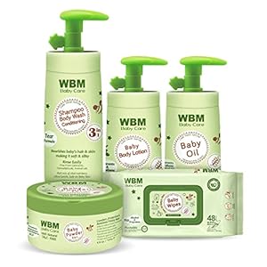 WBM All-in-1 Newborn Essentials Gift Set Includes Baby Shampoo & Body Wash, Baby Lotion, Baby Oil, Baby Powder, and Baby Wipes for Gentle on Skin, Extract with Natural Plants