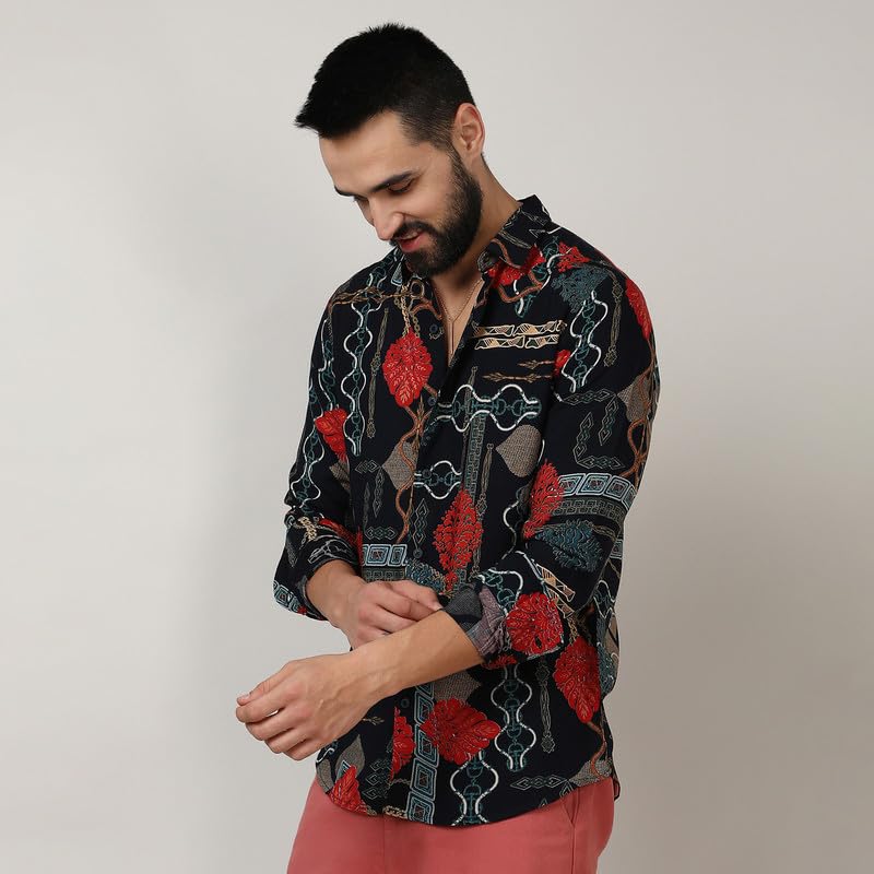 Image of CAHOOT Men's Self-Design Striped Shirt for Casual Wear | Spread Collar | Long Sleeve | Button Closure | Shirt Crafted with Comfort Fit for Everyday Wear