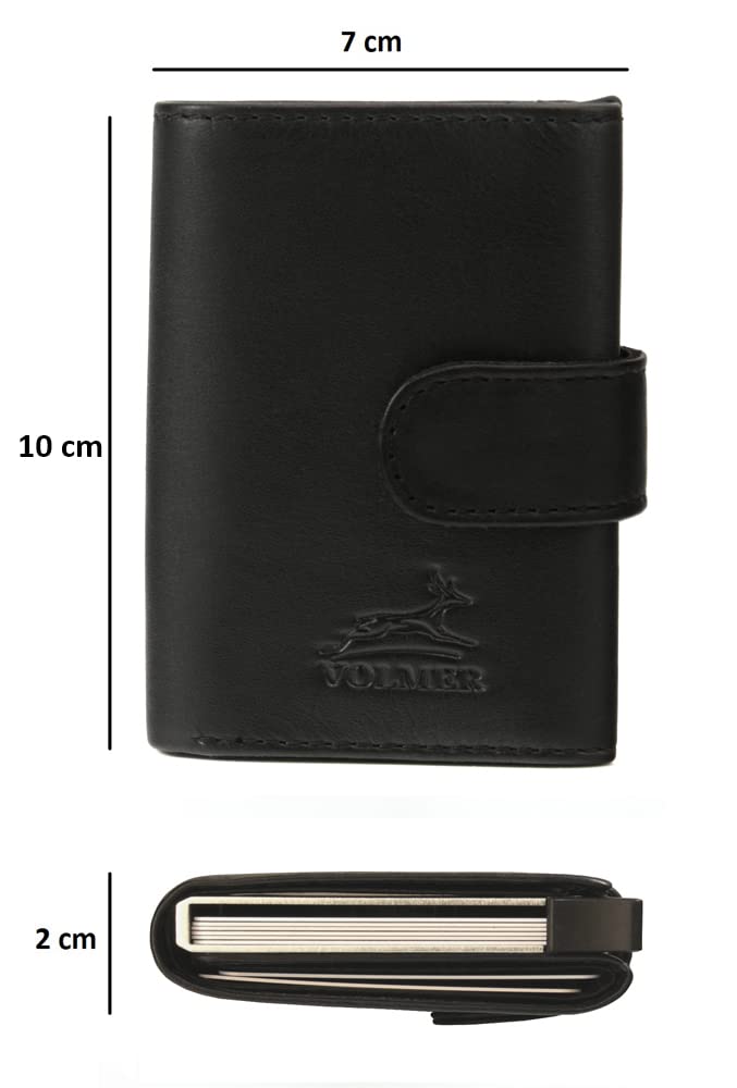 Fa.Volmer ® POP-UP Kartenetui ohne Münzfach aus Echtleder für Herren & Damen | max. 11 Karten | RFID Schutz | Geldbörse VO24 Black (Schwarz)