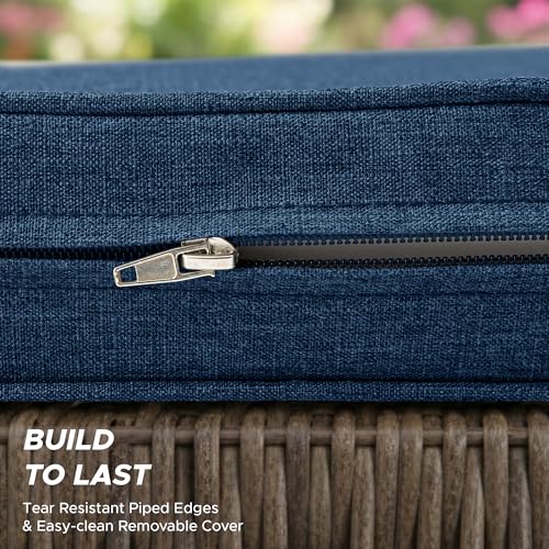 Image of Outdoor Chair Cushions, Water-Resistant & Fade-Resistant, Patio Furniture Lawn Dining Chair Seat Replacement with Mid Back, Ties Zipper, Removable Cover, 18 x 16.5 Inch, Set of 1, Navy Blue
