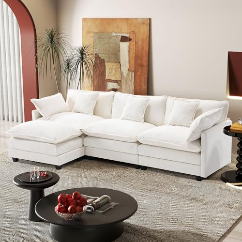 Image of 113.4 inch Modular Sectional Sofa,L Shaped Couch for Living Room,Modern Deep Seat Sofa 3 Seater Chenille Fabric Comfy Cloud Couches with Throw Pillows & Movable Ottoman