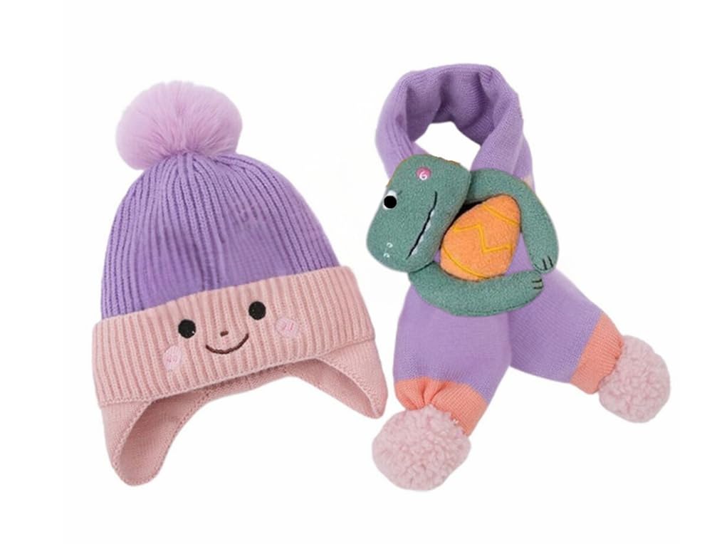 HUNTSMANS ERA Baby Boy Girl Kids Toddler Children Winter Woolen Beanie Cap/Monkey Cap (for 0-3 Year Age) (in, Age, 6 Months, 24 Months, Toddler Boys, Purple -Pink)
