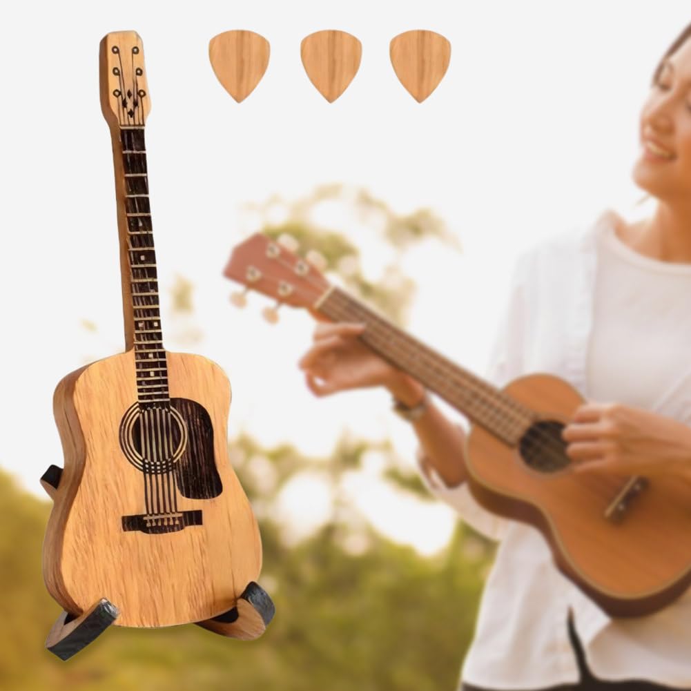 Caja de púas de Guitarra acústica de Madera Soporte para púas de Guitarra con Soporte y púas de Guitarra Caja de Almacenamiento de púas de Guitarra Estante para púas de Guitarra para